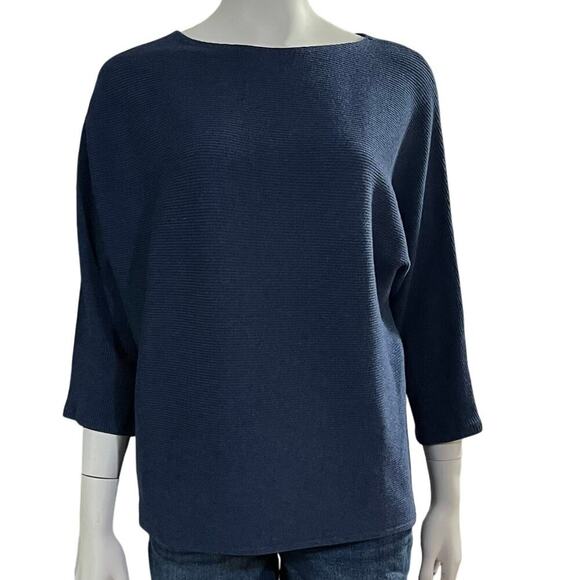 R Label Womens Ribberd Blue 3/4 Sleeve Sweater Size L/XL - Picture 9 of 9